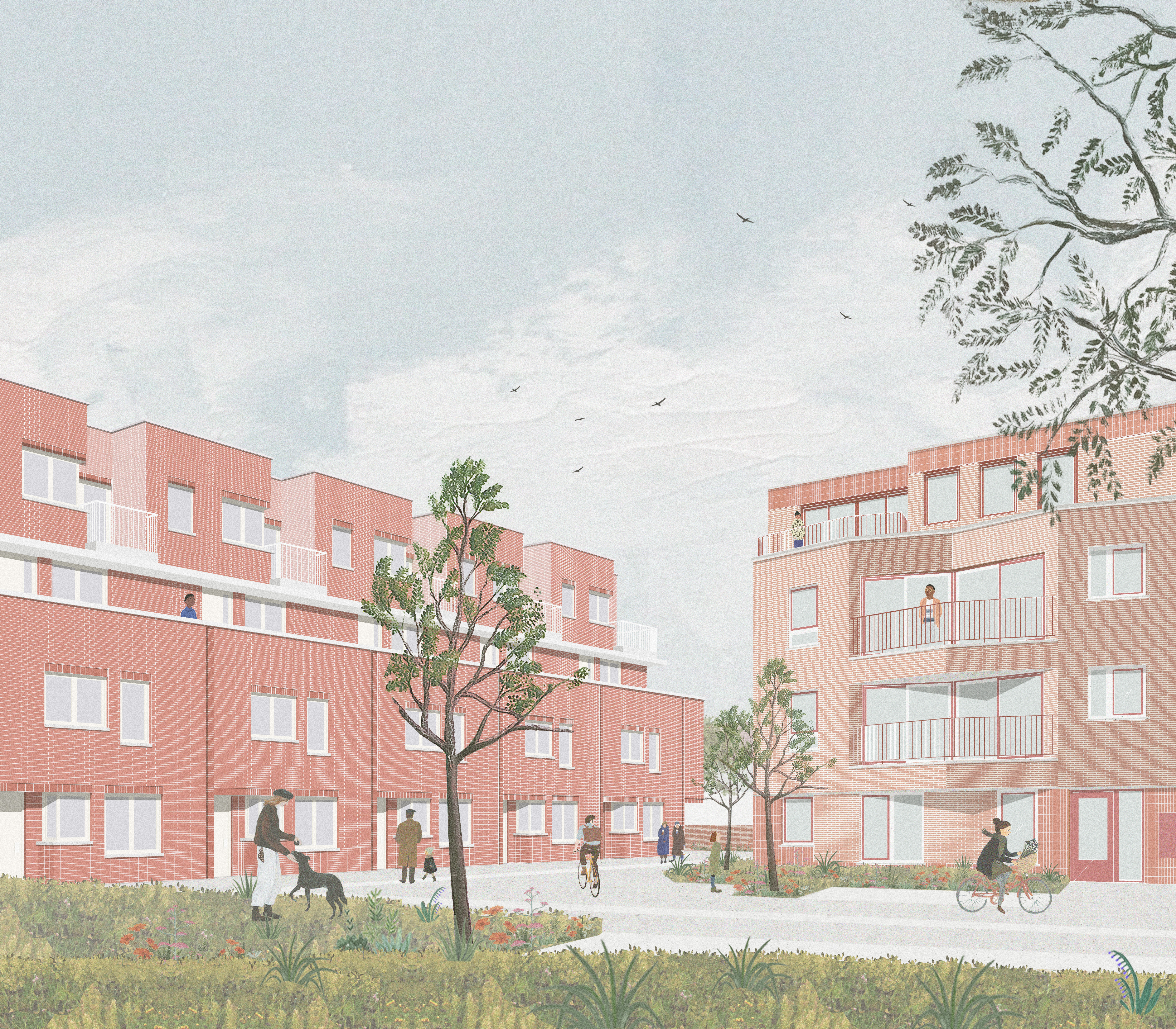 Schetsontwerp gebouwen aan de Waterkluiskaai en de Grote Wede