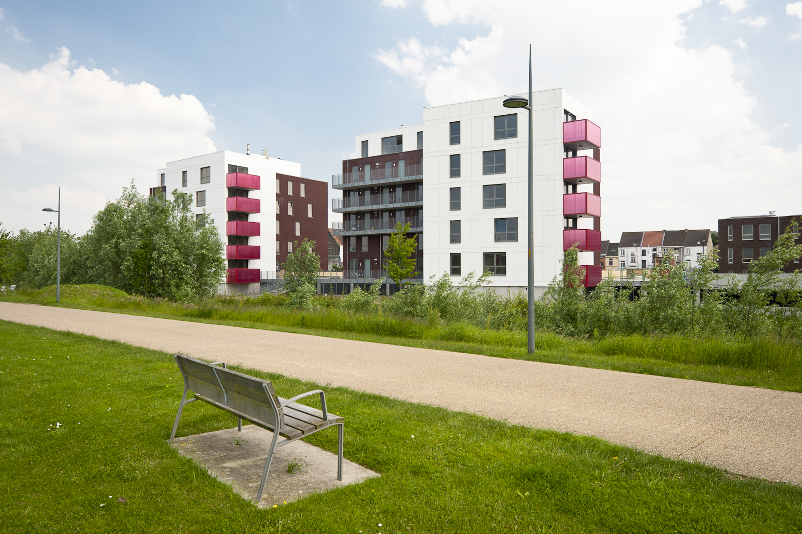 Zicht op de appartementsgebouwen in de Vincent Evrardlaan