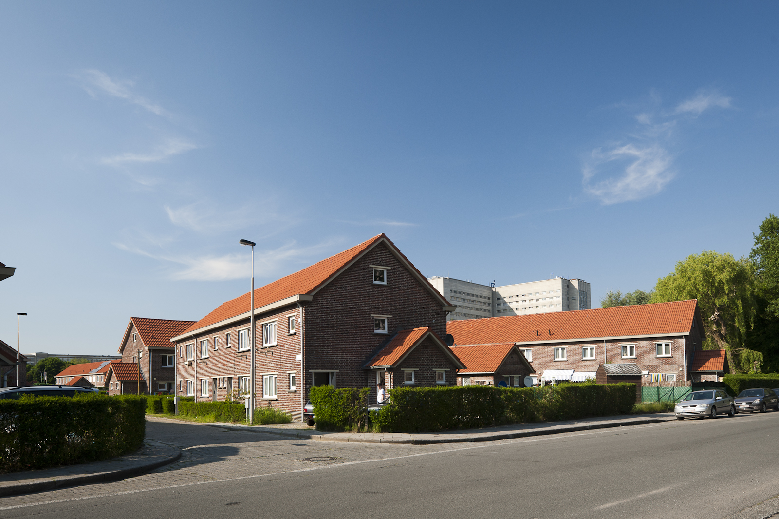 Gevelbeeld van de huizen in de wijk Groenewalstraat 