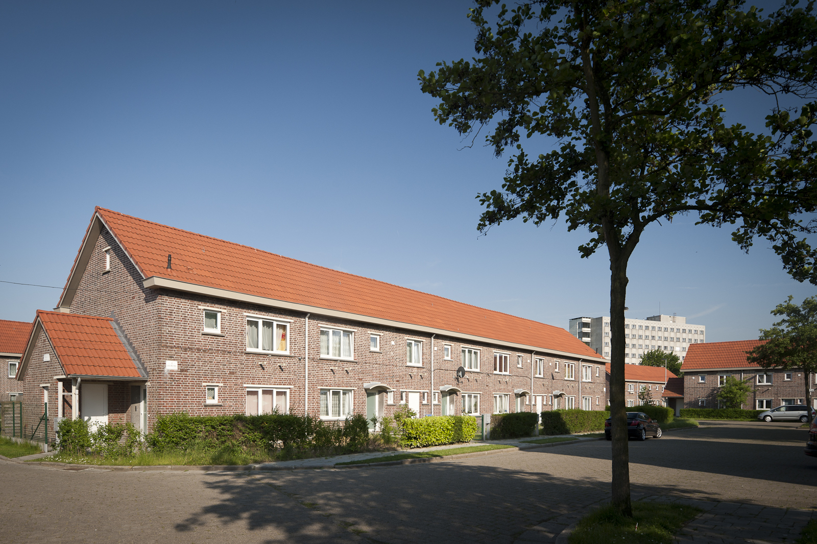 Gevelbeeld van de huizen in de wijk Groenewalstraat