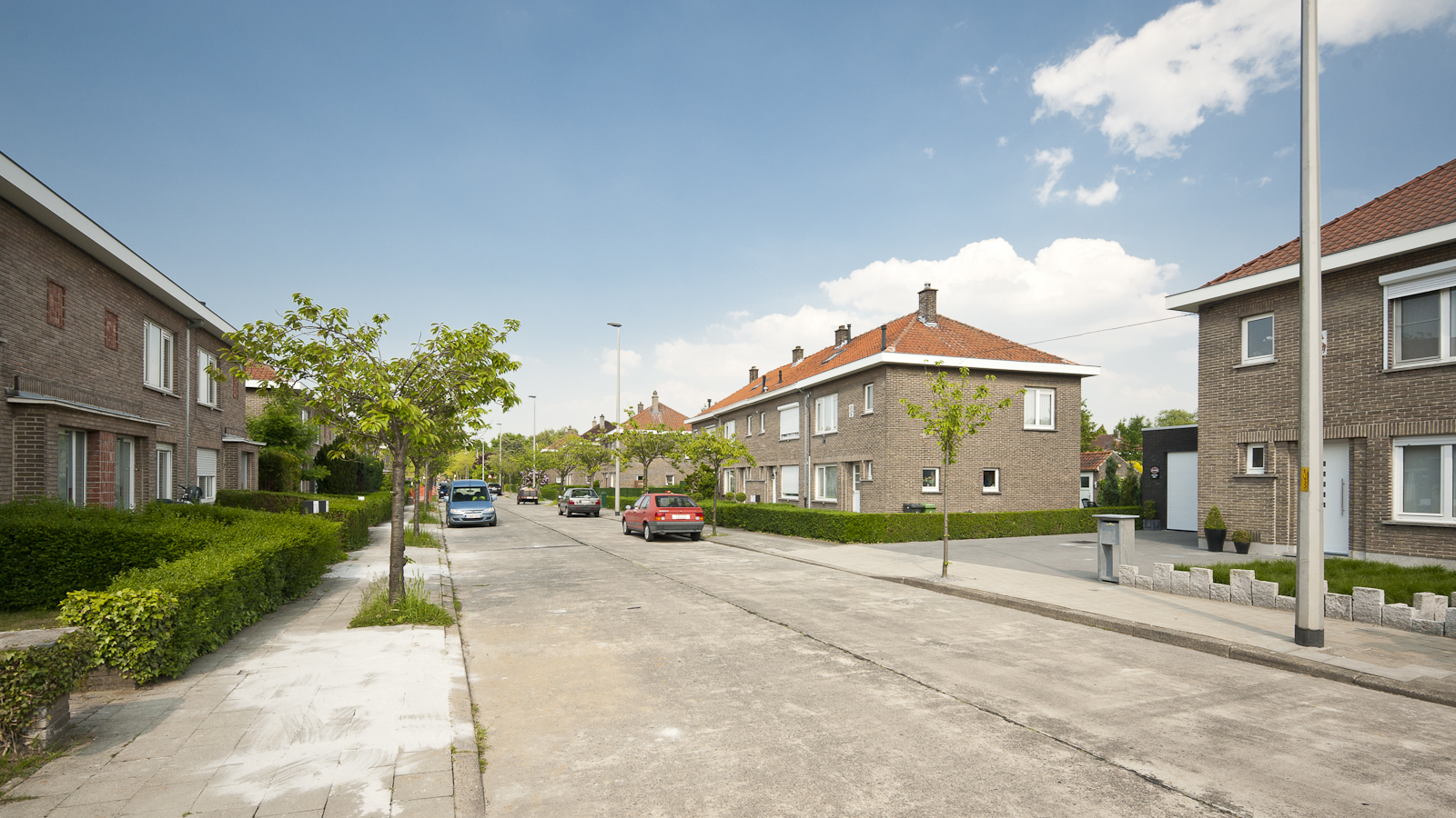 Gevelzicht van de huizen in de Theofiel de Jaegerstraat